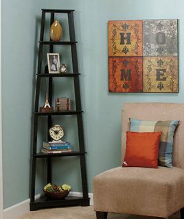 Black 6 Tier Corner Shelves Home Decor Shelving Ladder Wall Unit 5 1/2 