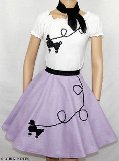 3PC LAVENDER 50s Poodle Skirt outfit Girl Sizes 7,8,9 Length 20