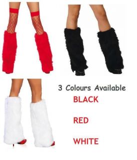 BLACK RED WHITE FLUFFY LEG WARMERS FURRY BOOT COVERS