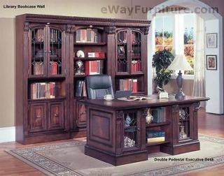 TRADITIONAL HOME OFFICE FURNITURE WOOD DOUBLE PEDESTAL EXECUTIVE DESK