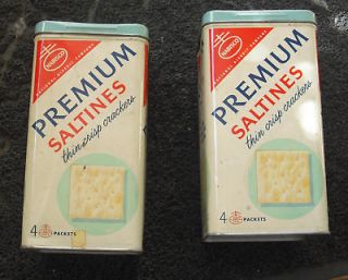 Nabisco Premium Saltines crackers tins lot of 2 1960s