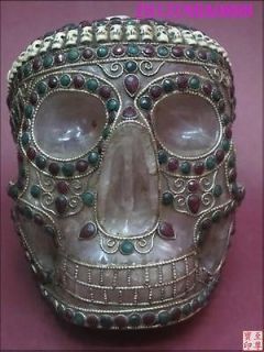 Nepal Skull Crystal Silver inlay Ruby Deaths head Kapala skull Head