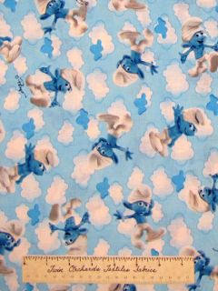 Blue Smurfs Clouds Allover Licensed   VIP Cranston Fabric Cotton YARD