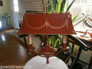 Antique French Empire Style Double Tole Metal Brass Bouillotte Desk 