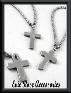   Unisex Hematite / Metallic Black Bead & Large Cross Pendant Necklace