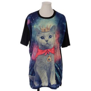 King Cat Loose Fit Long T shirt Red   Graphic Womens Tops Tees Unisex 