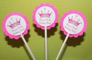 PERSONALIZED Princess Crown Party Cupcake Party Toppers   Custom