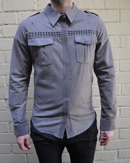 JADED BY KNIGHT Studded Leather Military Jacket Shirt Gray MEDIUM USA