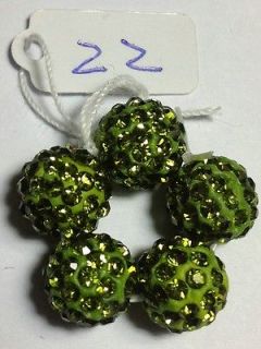 10mm Grass Green 22 Shamballa Bead Crystal Pave Beads Disco Ball 5pcs 