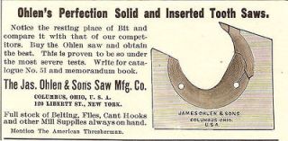 1903 OHLEN INSERTED TOOTH SAW MILL SAW BLADE AD COLUMBUS OHIO
