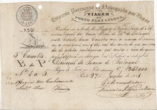 ORIGINAL OLD BOAT CRUISE STEAMSHIP TICKET PORTUGAL 1848 PORTO 