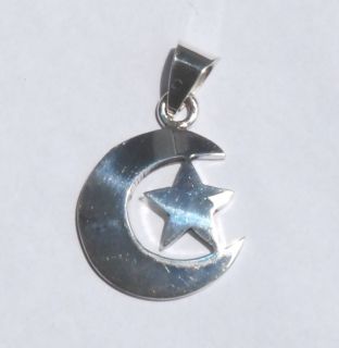 Small Sterling Silver Crescent Moon & Star Pendant Islamic for Moslem 