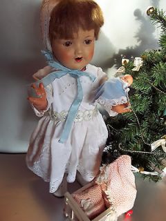   GERMAN DOLL 1930s FREE STANDING 19.7´´ w. BABY DOLL & DOLL´S BED