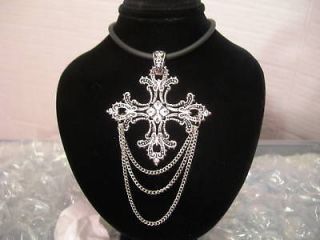 ANTIQUED SILVER MALTESE W/CHAINS CROSS PENDANT NECKLACE