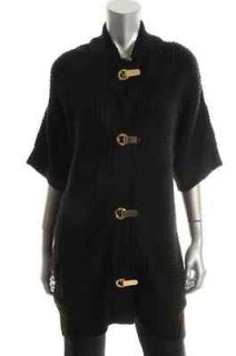 Michael Kors NEW Black Short Sleeves Gold Waffle Clip Cardigan Sweater 