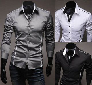 New Men Luxury Casual Slim Fit Stylish Dress Shirts 3 Colors 4 Size