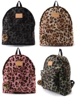  Luxury Leopard Suede Fabric Backpack, High Quality School Backpack