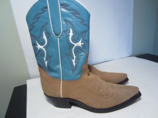 MINT DAN POST Blue Brown Suede Leather Cowboy Boots Wm Size 7.5 M 