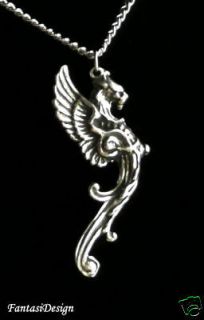 Art Nouveau Griffin Dragon Winged Lion Myth Pewter Pendant Full Gift 