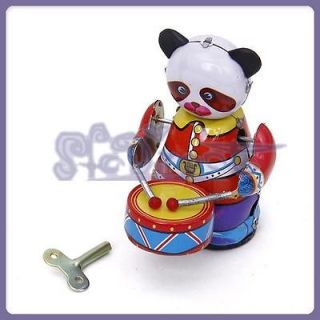 Wind Up Panda Drummer Clockwork Bear Toy Collectible Gift & Key w 