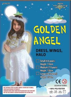 GIRLS GOLDEN ANGEL KIDS FANCY DRESS COSTUME NATIVITY SCHOOL