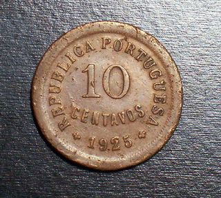 PORTUGAL 10 CENTAVOS 1925 XF BRONZE PORTUGUESE COIN