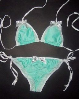 DARLING Mint Green & White Lace PADDED SCRUNCH BIKINI Swimsuit M 