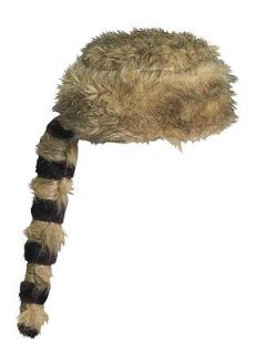 Raccoon Hunting Davey Crockett Coon Skin Furry Tail Hat Adult Costume 