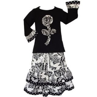AnnLoren Girls Boutique Black & White Damask & Dots Shirt & Pant Set 