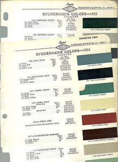 1953 STUDEBAKER Color Chip Paint Sample Brochure / Chart Acme