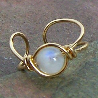 Rainbow Moonstone Gemstone Ear Cuff in 14k Gold Filled or Sterling 