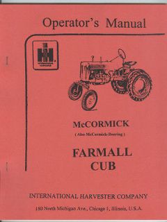 IHC McCormick Deering Farmall Cub Tractor Manual 1950 International 