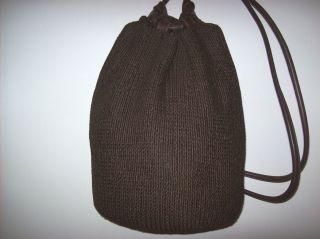 PAOLA Del LUNGO large brown knit backback style handbag with leather 