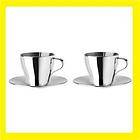 Stainless Steel Double Wall Thermal Espresso Coffee Cups + Saucers 2 p