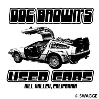   BROWNS USED CARS T SHIRT BACK TO THE FUTURE DELOREAN FUNNY MOVIE TEE