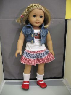 NEW Flag Tank Denim Vest Plaid Skirt outfit fits American Girl Doll 18 
