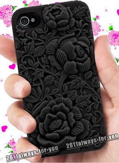 3D Rose Flower Peony Sculpture Design Silicone Case Cover for iPhone 4 