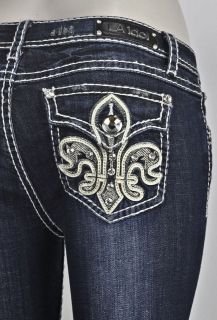LA Idol Bootcut Jeans Plus Size SZ 15 19 W Fleur De Lis Stud Design 