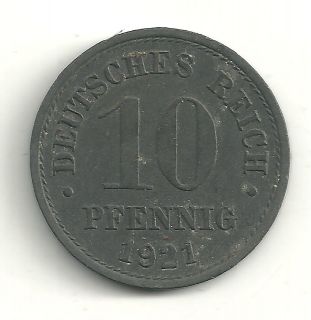 NICE HIGH GRADE 1921 GERMAN   GERMANY 10 PFENNIG DEUTSCHES REICH 0309