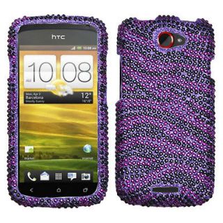   HTC One S Case Cover Bling Rhinestones Zebra Skin Purple/Black Diamond