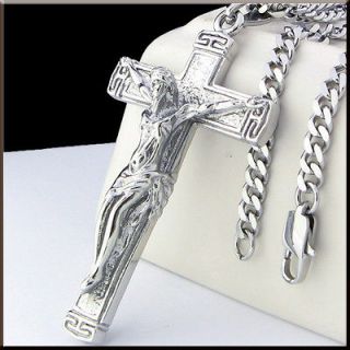 COOL JESUS CROSS Pendant Stainless Steel Necklace 22 4 mm CURB CHAIN