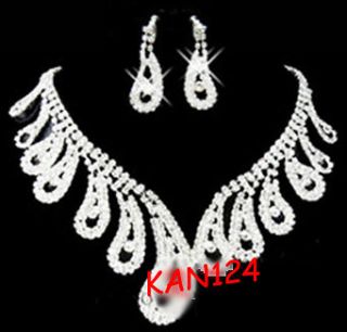   BRIDAL WEDDING BLING CRYSTAL WATER DROP JEWELRY NECKLACE EARRING SET