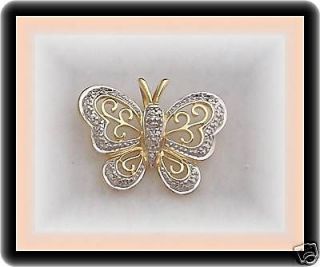 24K Gold Vermeil Gold Plated Diamond Butterfly Pendant