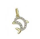 14K Solid Real Gold Diamond Dolphin Charm Pendant 16996