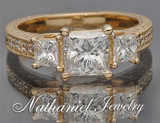   Cut 3 Stone Diamond Engagement Ring 14K Yellow gold Genuine 4 9