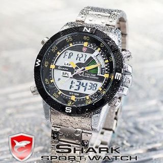   SHARK LCD Digital Yellow Day Alarm Chronograph Quartz Men Sport Watch