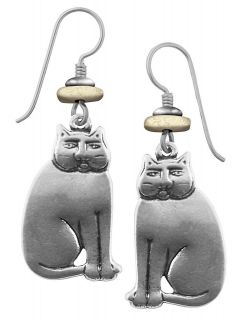 Laurel Burch Mystic Cat Silver Cast Drop Earrings cats Retired