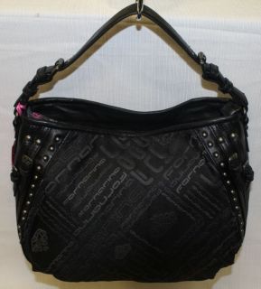 FORNARINA Tyler Black Signature Jacquard Medium Sized Hobo Bag Handbag 