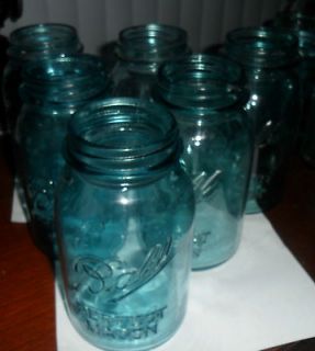 12 Vintage Ball Perfect Mason blue jars Quart w/ zinc lids ceramic 