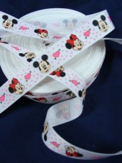 Mickey Minnie Mouse Valentine Heart Grosgrain Ribbon 7/8 By the Yard 